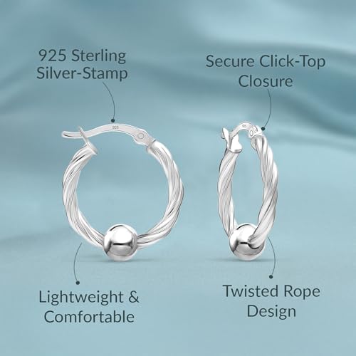 LeCalla 925 Sterling Silver Beaded Ball Hoop Earrings | Lightweight Sleeper Bead Ball Earring Hoops | Cape Style Hoop Earrings for Women - color: Twisted Bead Ball
