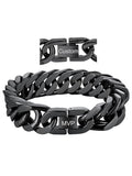ChainsHouse Stainless Steel Cuban Link Bracelet, 8mm/12mm/17mm Width, 7.5"/8.3"/9", 18K Gold Plated Chain Wrist Bracelets for Men Women, Send Gift Box - color: U: Black-17mm width-custom