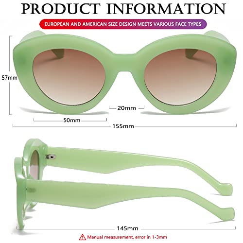AIEYEZO Oversized Cat Eye Sunglasses for Women Cute Oval Thick Frame Cateye Sun Glasses Chic Retro Style Shades - color: 2 Set (Black + Green)