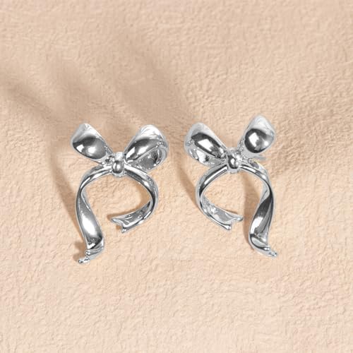 Gold Silver Bow Drop Earrings for Women Long Tassel Chain Bow Earrings Ribbon Bowknot Dangle Earrings Jewelry Gifts - color: Silver Bow C