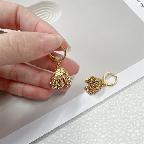 Gold-Tone Indian Jhumki Bell Hoop Vintage Statement Earrings for Women Retro Ethnic Bohemian Hollow Jhumka Round Bells Tassel Dangle Drop Earring Bollywood Traditional Boho Gypsy Huggie Hoops Jewelry