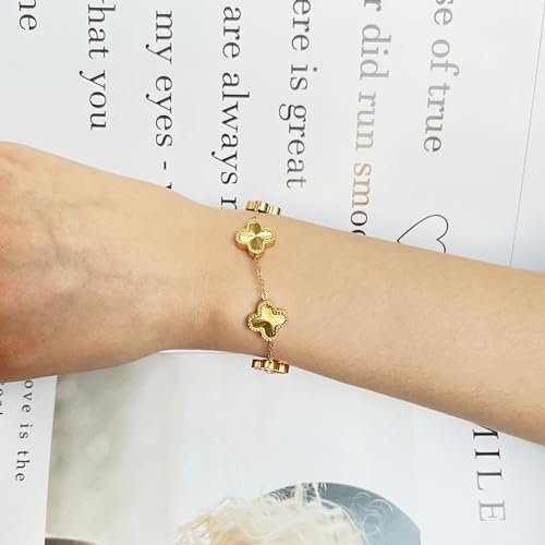 AIPPK 18K Gold Plated Clover Bracelet Dupes Gold Danity Bracelet for Women Flower Four Leaf Bracelets Lucky Jewelry Gifts for Women - color: Gold