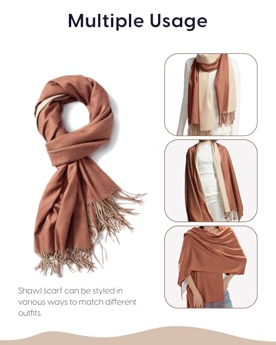 maamgic Women's Winter Scarf Soft Warm Scarf for Women Cozy Shawl Wraps for Women Lightweight Pashmina Style Wrap - color: Rusty Brown and Cream