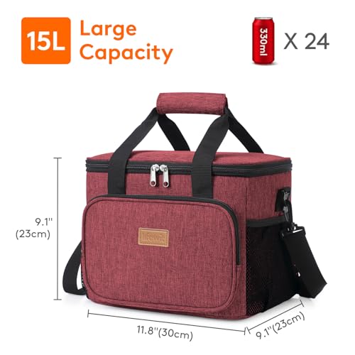 Lifewit Large Lunch Bag, Insulated Lunch Box, Soft Cooler Cooling Tote for Adult Men Women, Burgundy 24-Can (15L) - color: Burgundy, size: Large(15L)