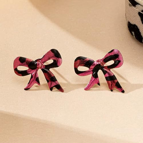 Boho Leopard Earrings for Women Bow Knot Statement Earrings Cheetah Exaggerate Earring Trendy Costume Jewelry Gift - color: Rose Red