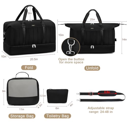 IBFUN Weekender Bags for Women, Travel Duffle Bag with Shoe Compartment Carry on Weekender Overnight Duffel for Weekend Travel Business Trip 3PCS - color: E1-Black