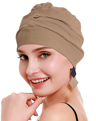 osvyo Cotton Chemo Turbans for Women Cancer Hairloss hat - Cotton Lightweight Headwear Sealed Packaging - color: Cotton Deep Apricot