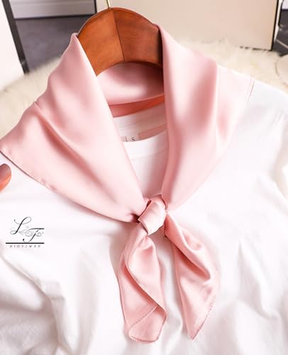 Hioyiwse Satin Square Scarf for Women Solid Color Emulation Silk Handkerchief Hair Ribbon Headband Handbag Purse - color: D8-pink(23.6*23.6inch)