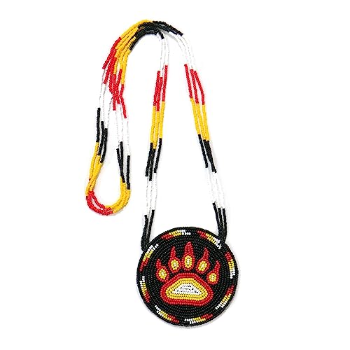 Handmade Native American Style Tribal ethnic Seed Bead Beaded Layered Medallion Necklace #1 - color: Bear Paw Black