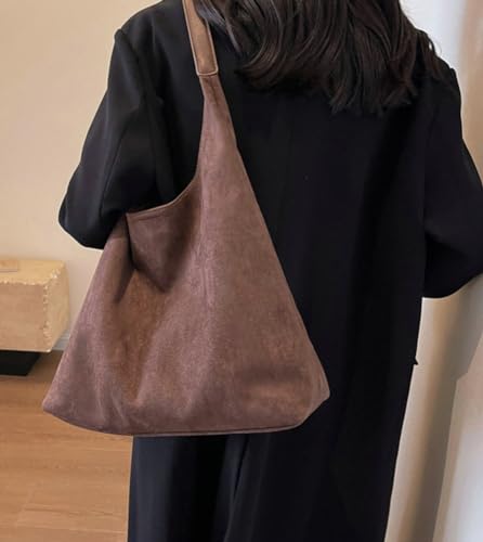 Womens Fashion Suede Shoulder Bags Large Tote Bag Retro Purse Handbag Casual Work Ladies Top Handle Satchel - color: A-wine Red