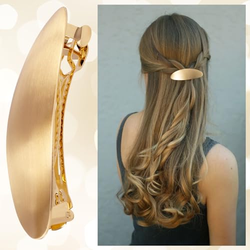 HINZIC 3pcs Oval Hair Barrette, Non-Slip Large Hair Clip for Women, Vintage French Wedding Prom Formal Hairpins Accessories for Thick Thin Long Short Curly Straight Hairstyles- Gold - color: Gold-3pcs