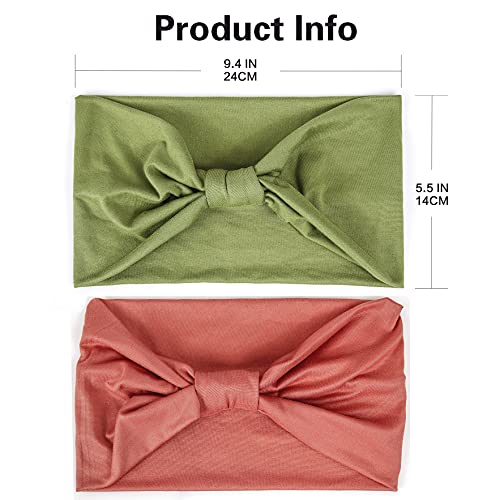 GiLi 2 Pack Wide Headbands for Women Boho African Knotted Non Slip Fashion Hair Bands Yoga Running Sports Workout Gym Head Wraps Elastic Soft Cotton Cloth Turbans Bandana for Girls(Green, Pink) - color: 2 Color (Green+Pink)