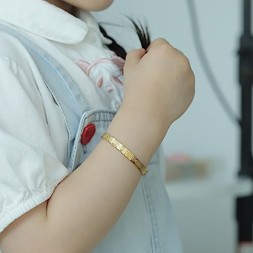 Qitian Islamic Jewelry Gifts for Women Allah Gold Bangles Bracelets Ayatul Kursi Arabic Cuff Bracelet for Women Men Islam Eid Ramadan New Year Gifts - color: T-Gold--toddlers