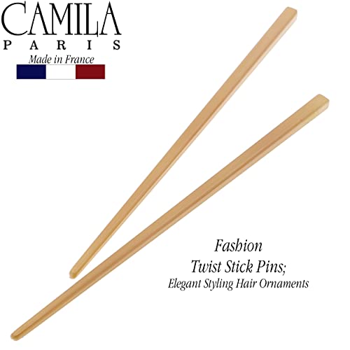 Camila Paris CP3380 French Twist Stick Hair Pin, Set of 2 Beige, Girls Chopsticks Hair Pins for Girls Spiral Updo Chignon Bun Holder, Styling Hair Accessories for Women, Made in France - color: Beige