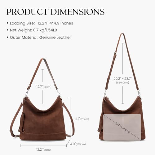 Genuine Leather Hobo Crossbody Bag for Women, Soft Real Leather Bucket, Shoulder Handbag Purse with 2 Removable Strap - color: Red Brown
