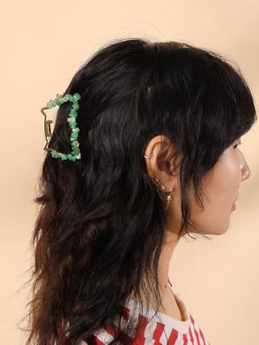 MINACHI Boho Hair Claw with Green Aventurine Chips, Handmade Gold Tone Hair Clip for Women - color: Hair Claws AIR.001