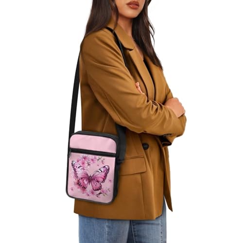 Womens Crossbody Bag Cell Phone Purse Wallet Small Shoulder Handbag for Workout Travel Gym - color: Beautiful Butterfly