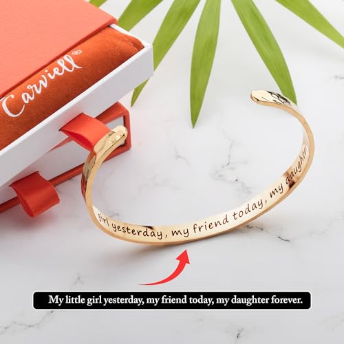 Carviell Bracelet - Gifts for Women – Inspirational, Friendship, Love, Mom, Daughter, Sister, Christian, Graduation, Memorial & Wedding Gifts – 100+ Phrases – Stainless Steel, Gift-Ready - style: DAUGHTER'S Gift - My little girl yesterday, my firend today