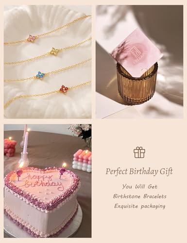 Freekiss Gold Stack Bracelets for Women: Dainty Thin Bracelet Set Trendy 14K Gold Plated Waterproof Bracelets for Women Adjustable Tennis Beaded Figaro Rope Paperclip Box Link Bracelet Gold Jewelry - style: 10 October Tourmaline - Hope