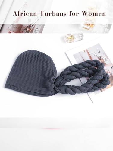 Woeoe Women African Turbans Pre-Tied Twisted Grey Hat Rhinestone Stretchy Head Wrap for Church Party - color: Grey