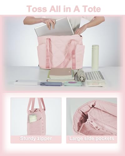 SUPACOOL Tote HandBag for Women, Womens Crossbody Purse Bags, Lightweight Womens Tote Handbags, Quilted Puffy Totebag - color: Pink, size: Large