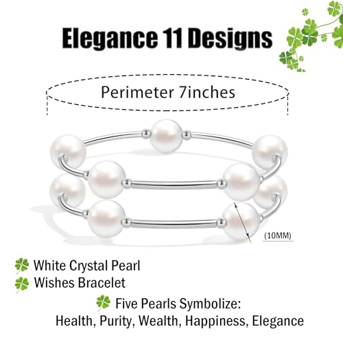 Elegance 11 designs 10mm Crystal White Pearl Blessing Bracelet - style: Style-silver 2pcs