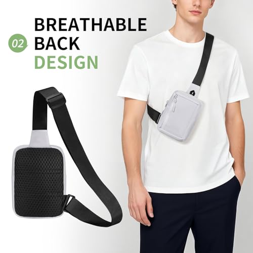 Mini Sling Bag for Men and Women, 7.5 Inch Small Anti Theft Crossbody Sling Backpack Nylon Chest Bag Fanny Pack for Travel Running Hiking (Light Grey) - color: Light Grey