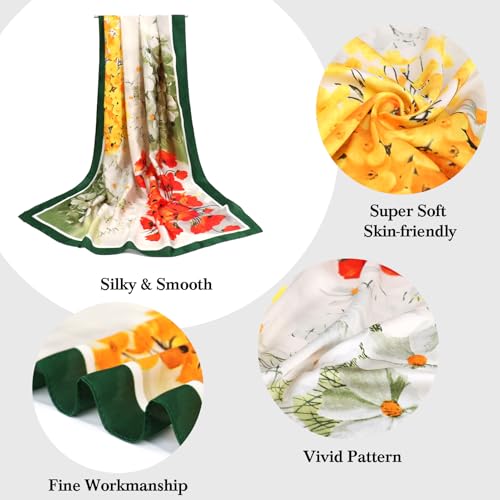 vimate 100% Large Silk Feeling Scarf-Women's Fashion Long Mulberry Silk Satin Neck Scarf Sunscreen Shawl Wrap Headscarf - color: Style 26