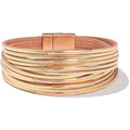 FANCY SHINY Boho Leather Bangle Bracelets Stackable Noodle Tube Bracelets Layered Wrap Cuff Bracelets with Magnetic Clasp - color: Gold