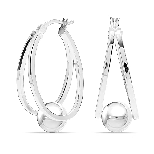LeCalla 925 Sterling Silver Beaded Ball Hoop Earrings | Lightweight Sleeper Bead Ball Earring Hoops | Cape Style Hoop Earrings for Women - color: Ball Bead White-Gold Plated