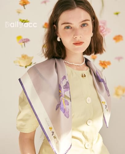 Dailyacc Hair Bandanas Scarf For Women Lightweight Fashion Neck Silk Satin Head Scarves For Sleeping Handbags Scarf - color: 25-purple Flowers/27.5*27.5in