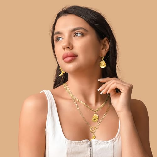 Inbagi 3 Pcs Boho Western Jewelry for Women Turquoise Jewelry Set Vintage Earrings Bracelet Western Bohemian Necklace for Women Cowboy Cowgirls - style: Gold