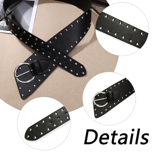 MILAKOO Vintage Punk Leather Waist Belt for Women 80s Goth Costume Cinch Belts Ladies Western Belt for Jean - color: C3: Black
