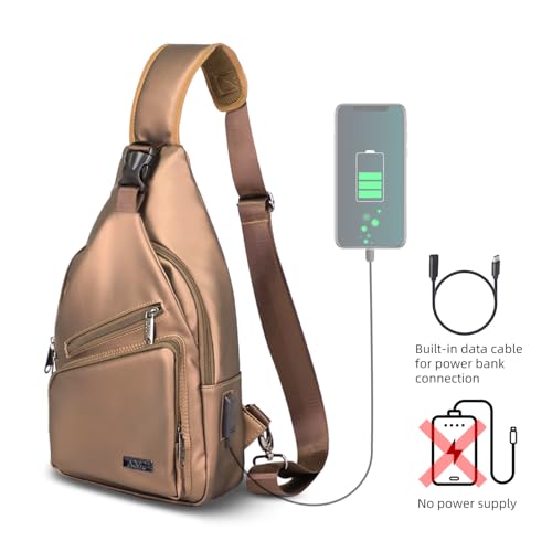 AMJ Crossbody Sling Bag Men Women, Casual Shoulder Backpack, Chest Daypack Satchel for Hiking Travel - color: Leather Brown, size: Small