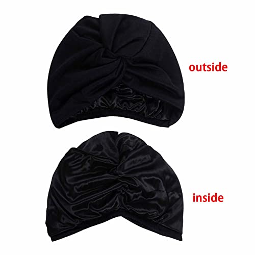 hoyuwak Turbans for Women Satin Lined Hair Bonnet Head Wrap Scarf Cover Durag Headwear Beanie Hat for Sleeping Outing Decor
