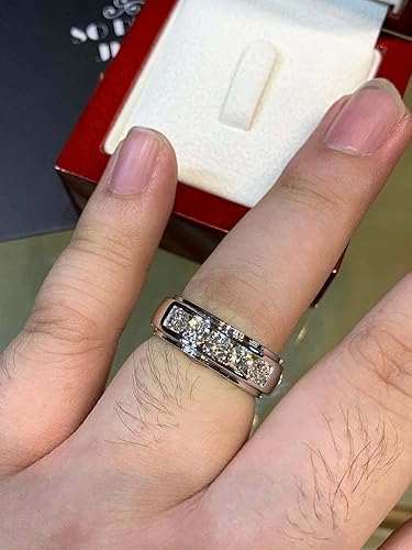 Pretty-Jewels 08 Men's Wedding Ring, 2 Ct Round Cut Lab Created Diamond, 14k White Gold Finish, Channel Set, 925 Sterling Silver - color: White