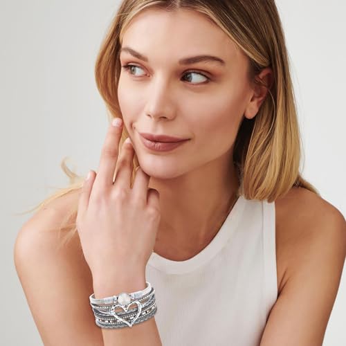 Long tiantian Boho Leather Wrap Bracelets Gifts Trendy Stuff Layered Bangles Bracelets for Women Modern Stackable Infinity Bracelets Bohemian Jewelry Gifts for Women Birthday Gifts - color: A1:Bracelets for Women Trendy(silver heart)