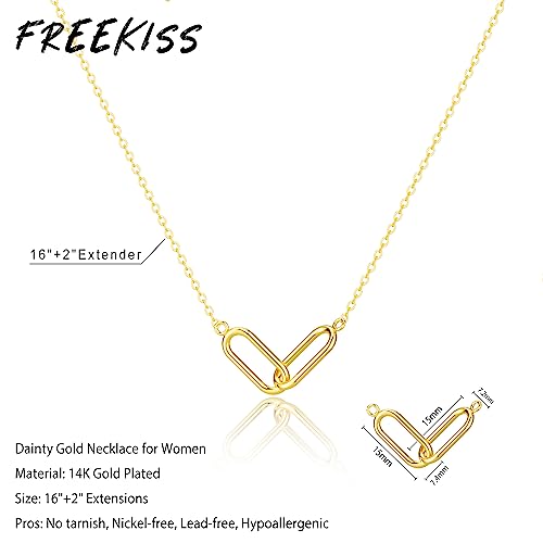 Freekiss Gold Pendant Necklace for Women, Dainty Diamond Necklaces for Women Simple 14K Gold Plated Paperclip Choker Necklaces Cute Minimalist Open Oval Necklaces Gold Jewelry for Women Gifts - color: Gold, style: Paperclip-gold
