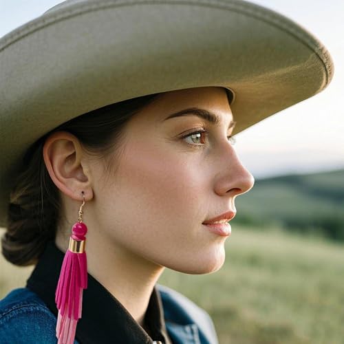 Coiris Boho Leather Layered Tassel Earrings for Women Lightweight Leather Fringe Dangle Earrings Handmade Bohemian Summer Beach Western Drop Earrings for Women - color: RosePink