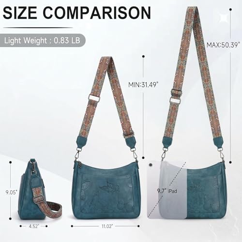 KITEVIUN Crossbody Bags for Women Trendy, Vegan Leather Medium Butterfly Hobo Purse, Women's Shoulder Handbags - color: Peacock Blue