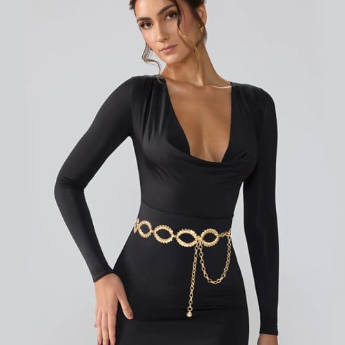 Women's Chain Belt Metal Waist Belt Chunky Belly Link Belt - color: Circle Gold, size: L: 53.1 in