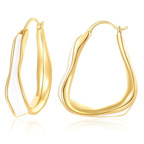 Chunky Hoop Earrings for Women Thick Minimalist Geometric Huggie Hoop Earrings Dainty Thick Y2K Preppy Earrings - style: irregular wave white