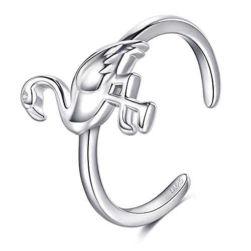 CHIC & ARTSY 925 Sterling Silver Open Toe Ring for Women - Lightweight Comfortable Yoga Toe Rings, Adjustable Stackable Toe Rings, Boho Coastal Vacation Beach Foot Jewellery - color: Flamingo/Silver