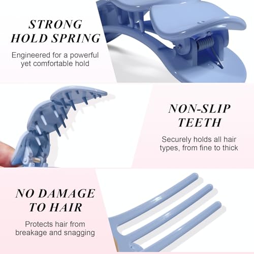 Medium Flat Hair Clips for Women, French Claw Clips Strong Hold for Thick & Thin Hair, Duckbill Hair Clips Non Slip for Driving Yoga - White, Pink, Purple, Green, 4pcs - color: White, Pink, Purple, Green