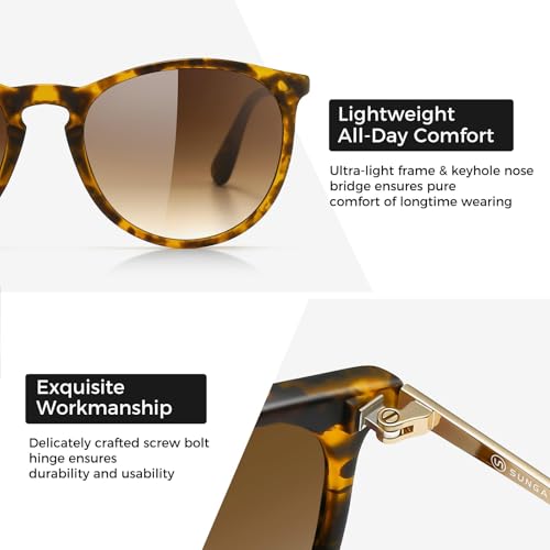 SUNGAIT Premium Vintage Round Sunglasses for Women Men Classic Retro Trendy Style - color: 03 Polarized Brown Gradient Lens/Amber Frame (Matte Finish)
