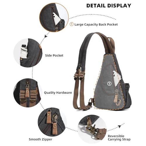 KL928 Canvas Sling Bag Small Crossbody Purse Casual Backpack for Men Women(Small Version, Black) - color: Medium-black