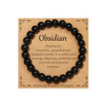 Gnamy Healing Crystal Bracelet for Women, Natural Stone Beaded Healing Crystal Bracelet Triple Protection Stress Relief Beads Jewelry Birthday Gifts Jewelry for Her - style: Black Obsidian