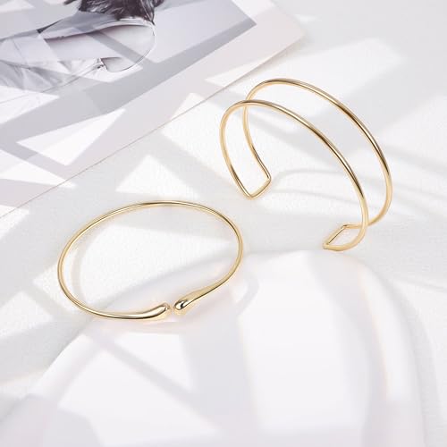 2Pcs Arm Cuff Gold Upper Arm Cuff for Women Adjustable Upper Arm Bracelets Open Irregular Arm Bangle Minimalist Coil Swirl Armlets Armband Jewelry - style: styleG gold