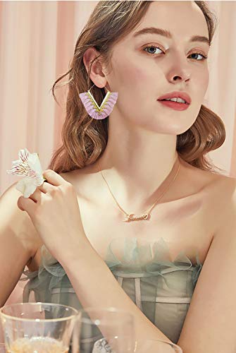 Tassel Hoop Earring Statement Thread Dangle Earrings Stylish Long Fringe Drop Earrings Lightweight Long Swingy French Hook Earrings for Women - color: A Purple