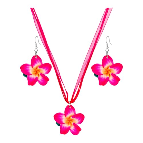4 Pairs Tropical Bohemian Dangle Earrings For Women Hawaii Plant Daisy Flower Drop Earrings Set - color: Rose red